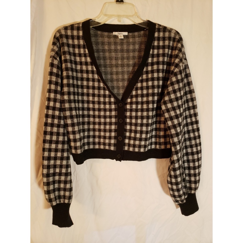 Women's Bar III Black And White Checked Cardigan Size M